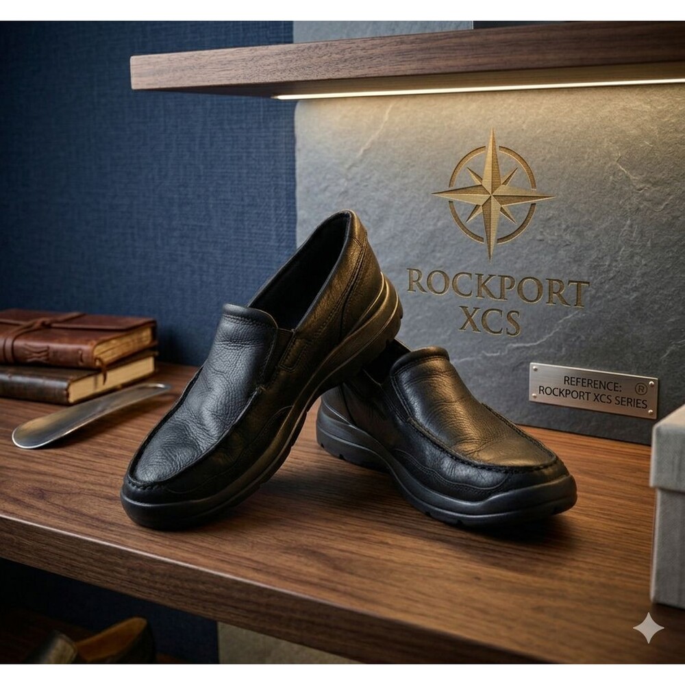 Rockport Junction Point Slip‑On Men Shoes 13 Black Leather Comfort Walk H79443